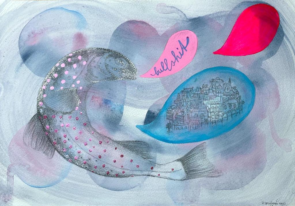 Daniëlle Spoelman "Zoek niet onder water" 2023 potlood, gouache en aquarel op papier A4